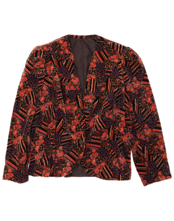 VINTAGE Womens 1 Button Velvet Blazer Jacket UK 14 Medium Red Floral