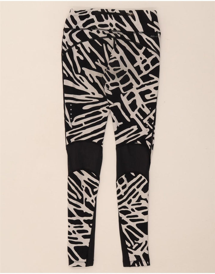 NIKE Womens Dri Fit Abstract Pattern Leggings UK 8 Small  Black Nylon