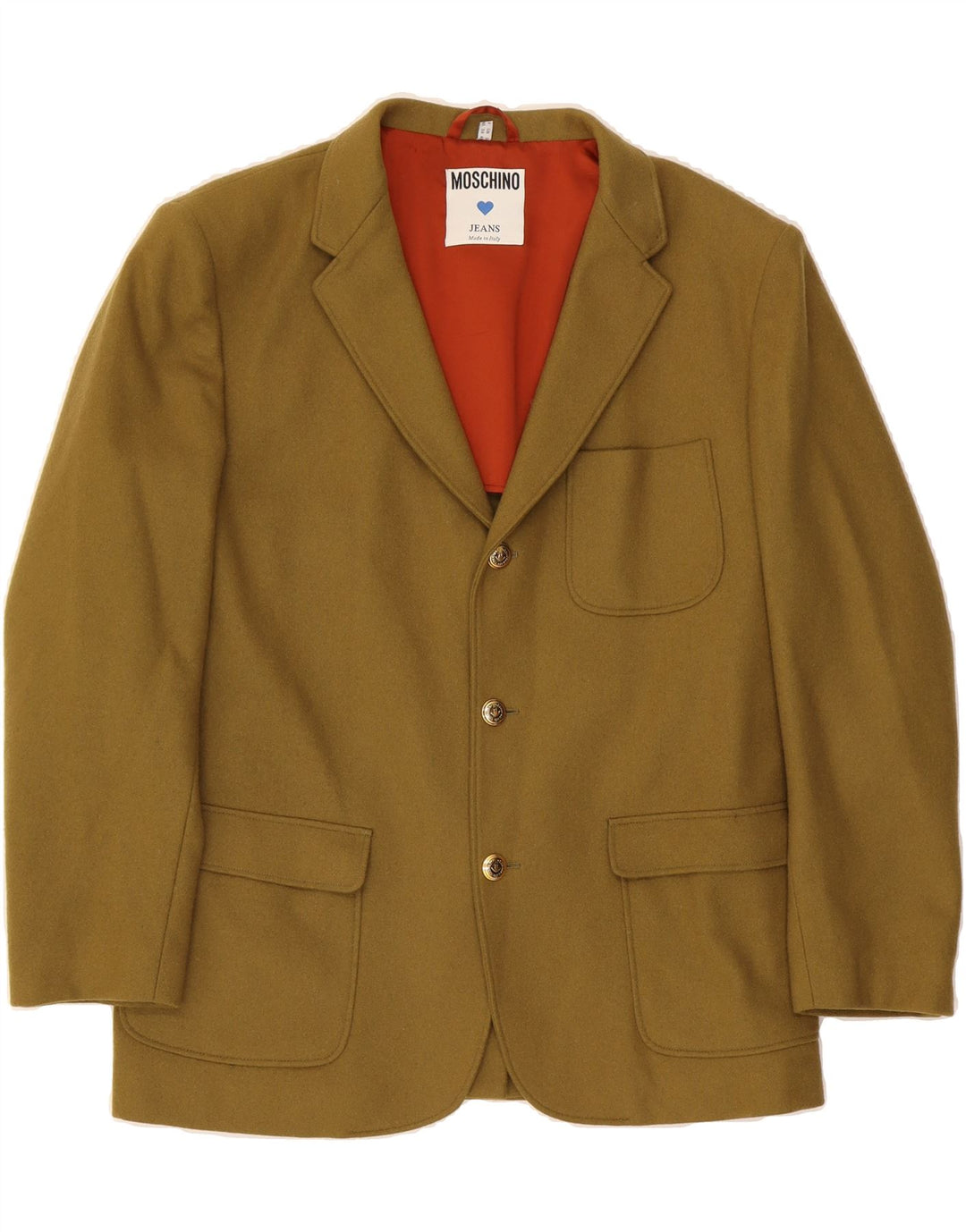 MOSCHINO Mens 3 Button Blazer Jacket UK 38 Medium Khaki Wool Vintage Moschino and Second-Hand Moschino from Messina Hembry 