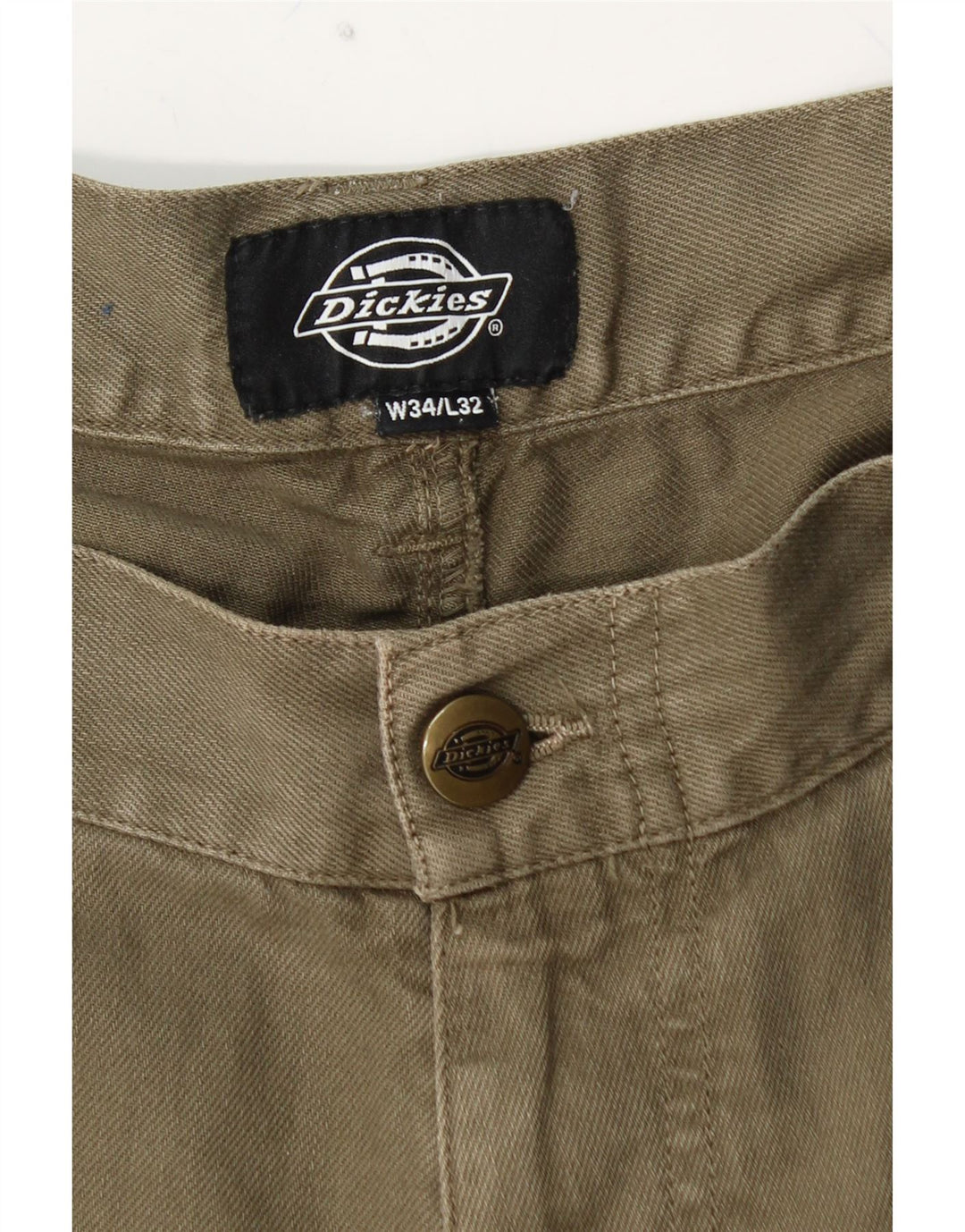 DICKIES Mens Straight Cargo Trousers W34 L32  Khaki Cotton
