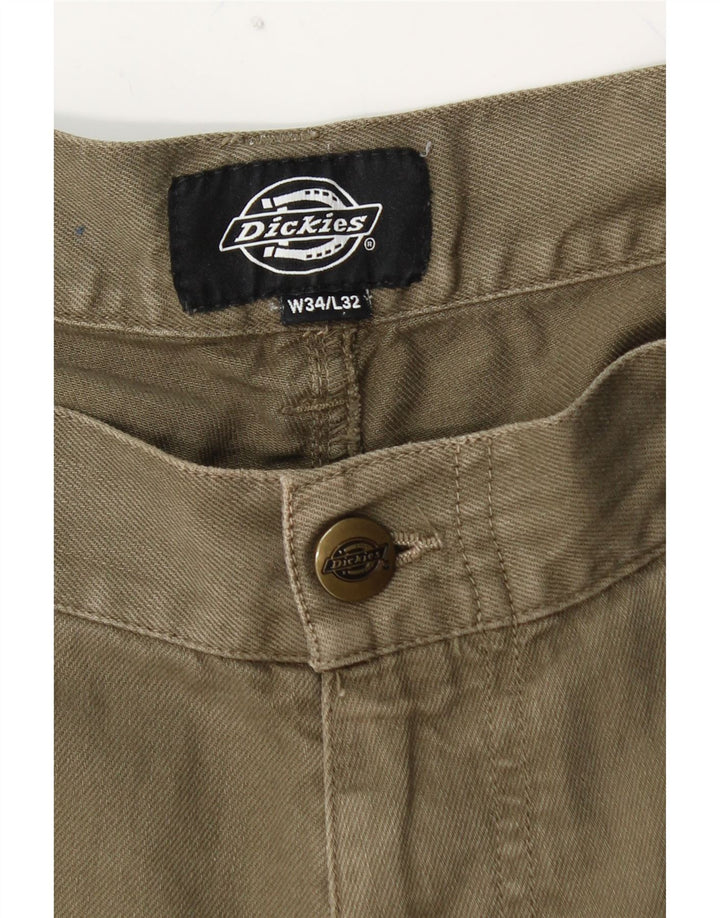 DICKIES Mens Straight Cargo Trousers W34 L32  Khaki Cotton