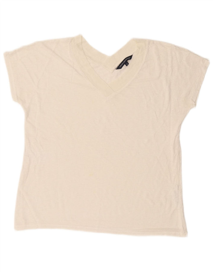 French Connection Womens Crop T-Shirt Top UK 10 Small Off White Linen