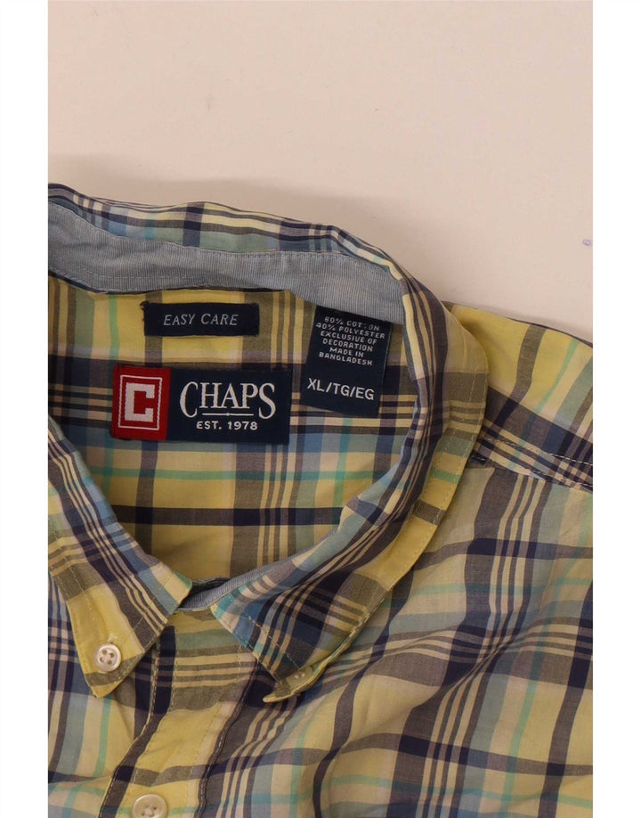 Chaps Mens Short Sleeve Shirt XL Yellow Check Cotton