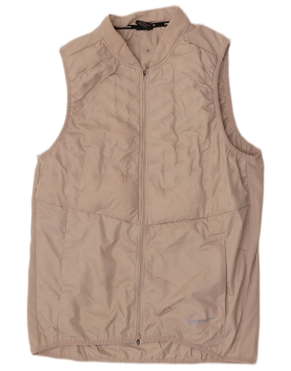 Nike Womens Running Tracksuit Top Jacket UK 14 Large Beige Sports