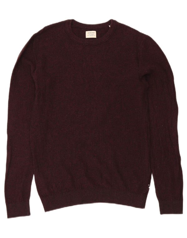 Jack & Jones Mens Crew Neck Jumper Sweater Medium Burgundy Flecked Cotton