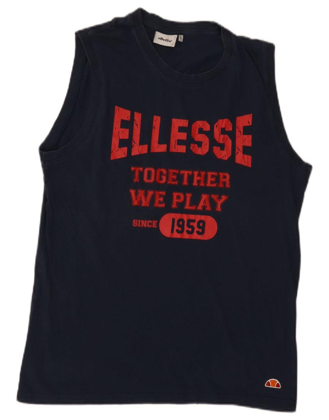 ELLESSE Womens Graphic Vest Top UK 16 Large Navy Blue Cotton