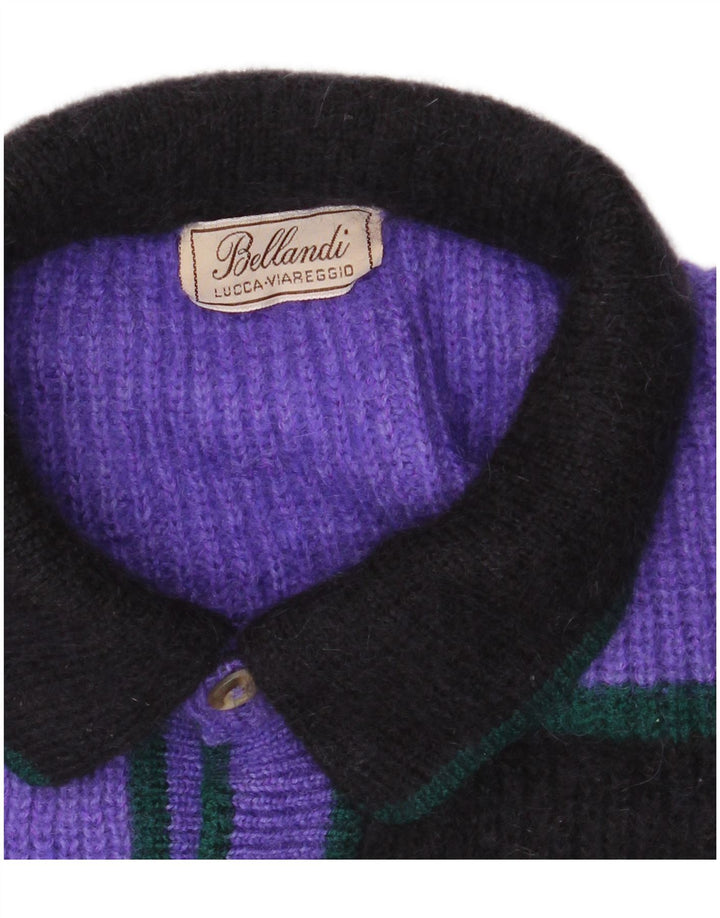 VINTAGE Mens Polo Neck Jumper Sweater Large Purple Colourblock