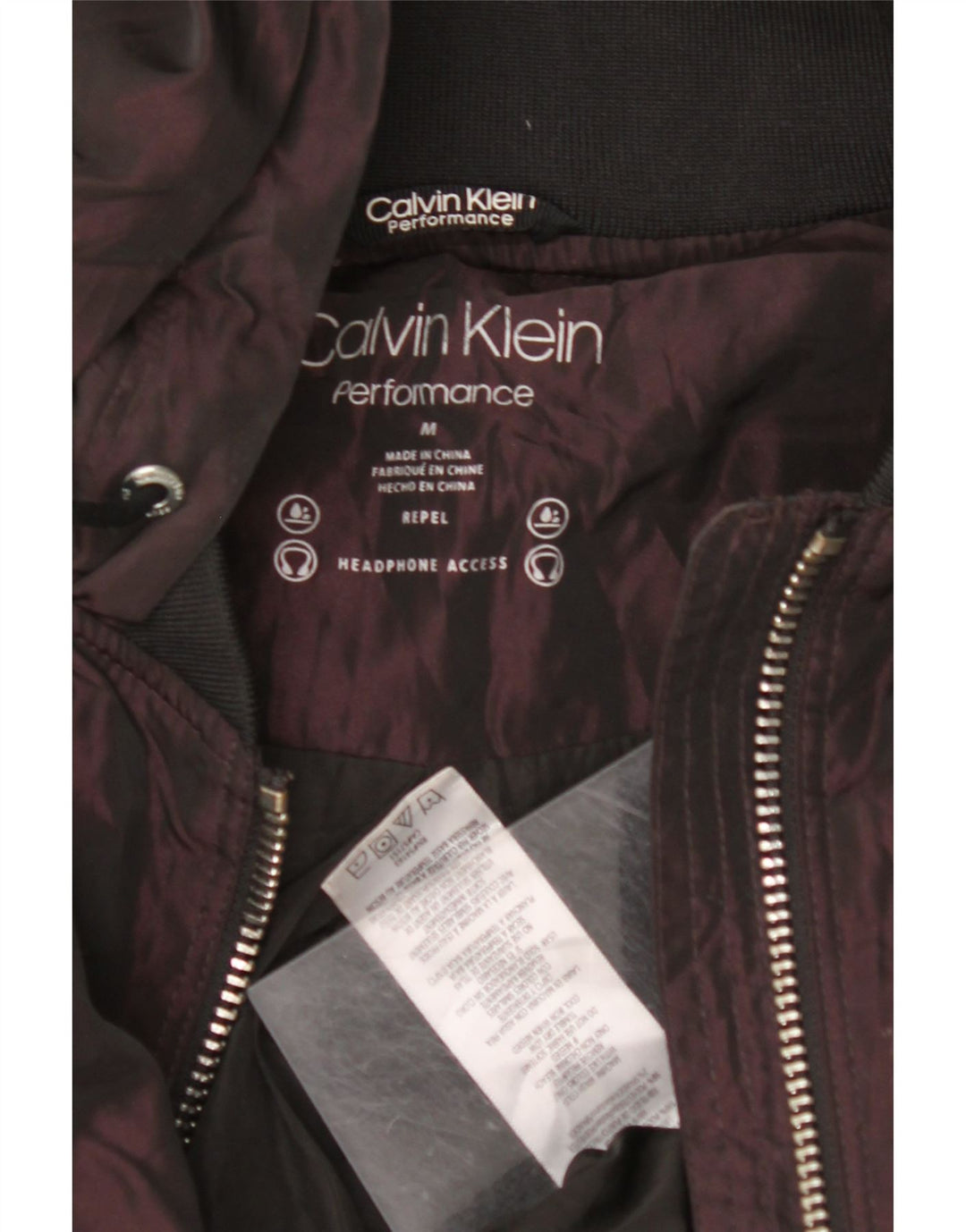 CALVIN KLEIN Womens Oversized Hooded Bomber Jacket UK 14 Medium Burgundy
