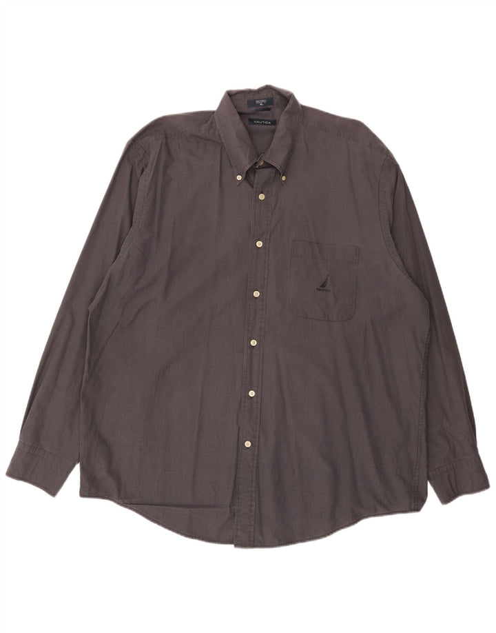 Nautica Mens Shirt XL Grey Gingham Cotton