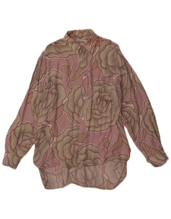 ROBERTO BIAGINI Mens Shirt Medium Pink Floral Viscose