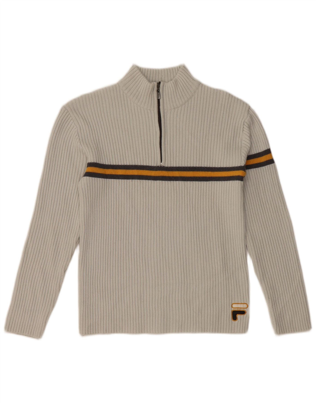 FILA Womens Zip Neck Jumper Sweater UK 10 Small Grey Striped Wool