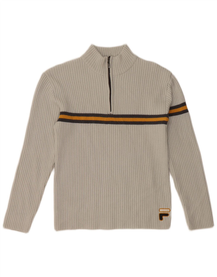 FILA Womens Zip Neck Jumper Sweater UK 10 Small Grey Striped Wool