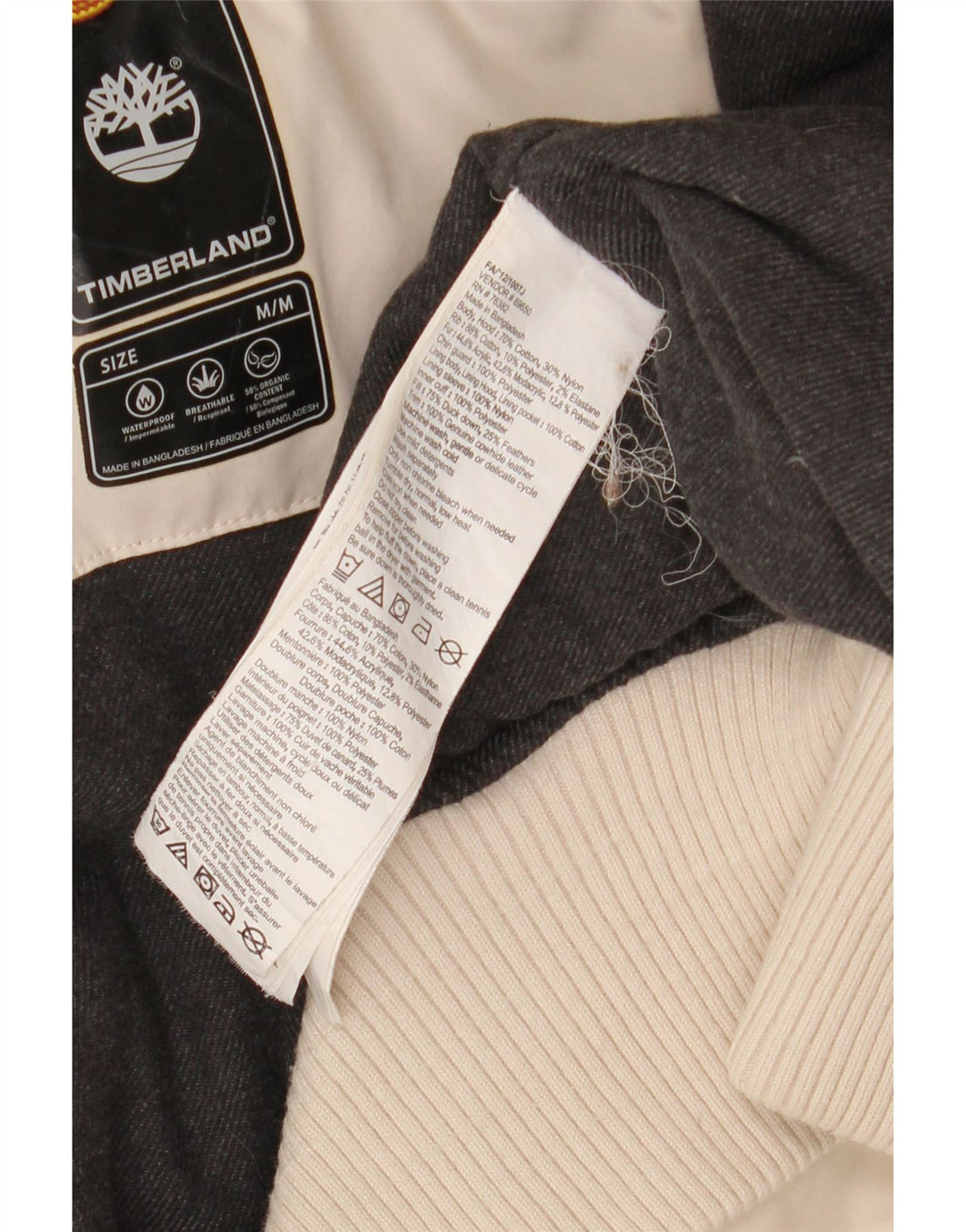 Timberland Mens Hooded Bomber Jacket UK 38 Medium Beige Cotton