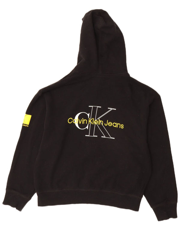 CALVIN KLEIN JEANS Mens Graphic Hoodie Jumper Medium Black Cotton