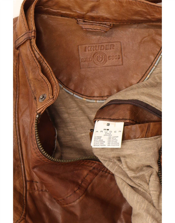 Kruder Mens Leather Jacket UK 36 Small Brown Leather