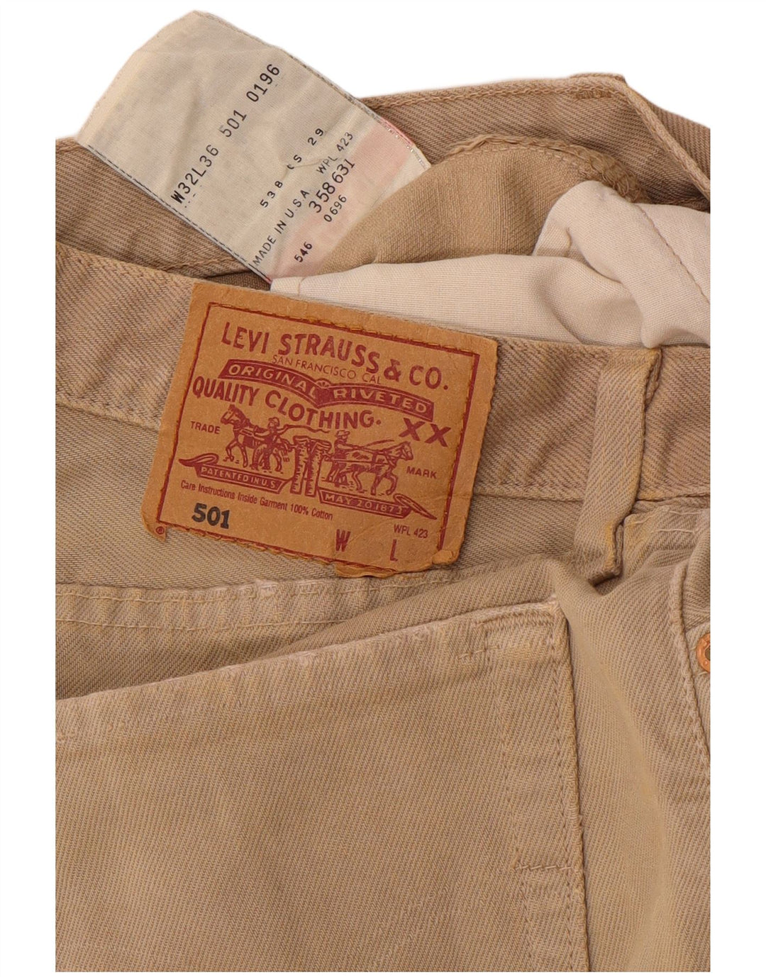 LEVI'S Mens 501 Denim Shorts W32 Medium  Beige Cotton