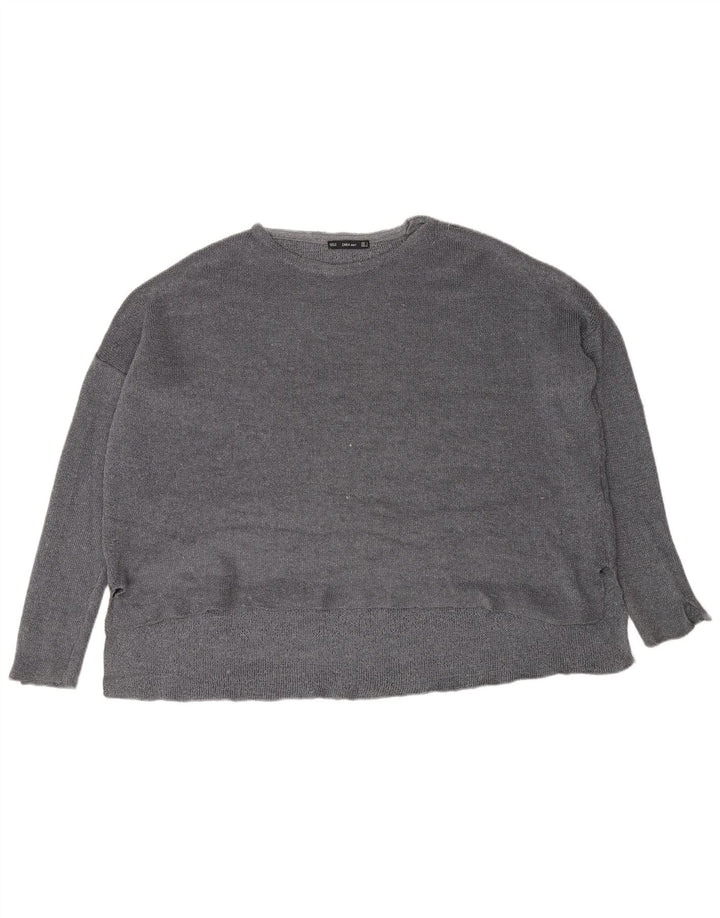 Zara Womens Oversized Crew Neck Jumper Sweater UK 10 Small Grey