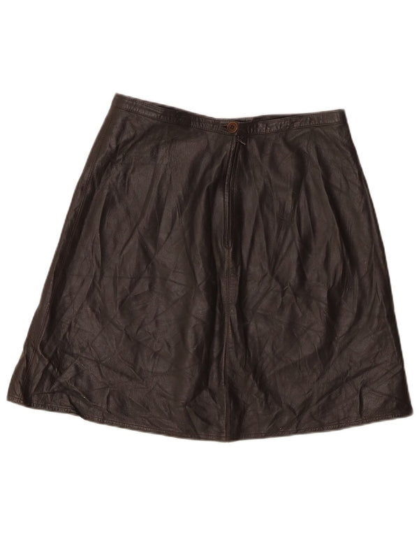 Vintage Womens High Waist Leather Skirt UK 16 Large W30  Brown Leather