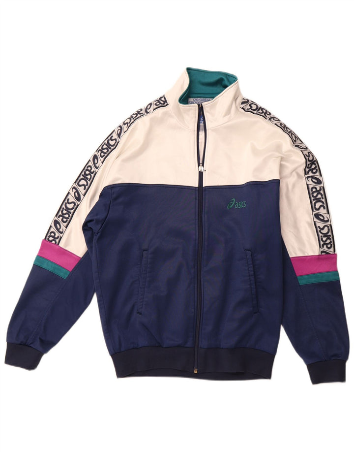 Asics Womens Full Tracksuit IT 48 XL Navy Blue Colourblock Polyamide