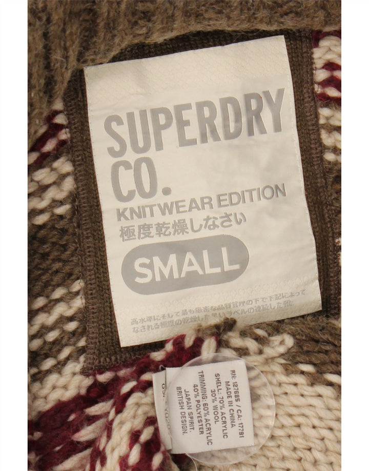 SUPERDRY Womens Hooded Cardigan Sweater UK 10 Small Brown Geometric