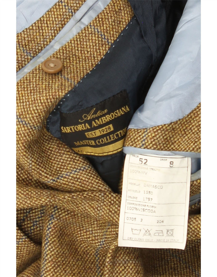 Vintage Mens 3 Button Blazer Jacket IT 52 XL Beige Check Wool