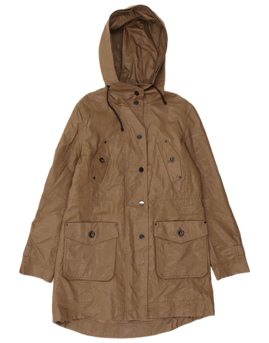 Massimo Dutti Womens Hooded Raincoat UK 14 Medium Brown