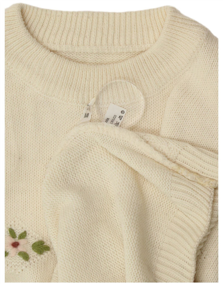 Vintage Womens Crew Neck Jumper Sweater UK 14 Medium Off White Wool