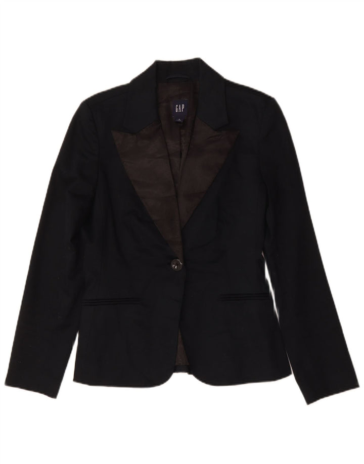 Gap Womens 1 Button Blazer Jacket US 6 Medium Navy Blue Cotton