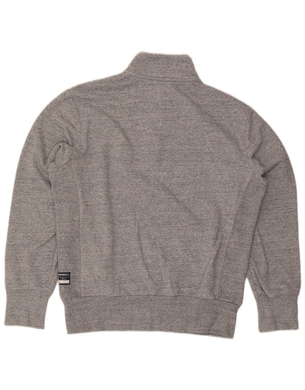 Superdry Mens Zip Neck Sweatshirt Jumper Medium Grey Flecked Cotton