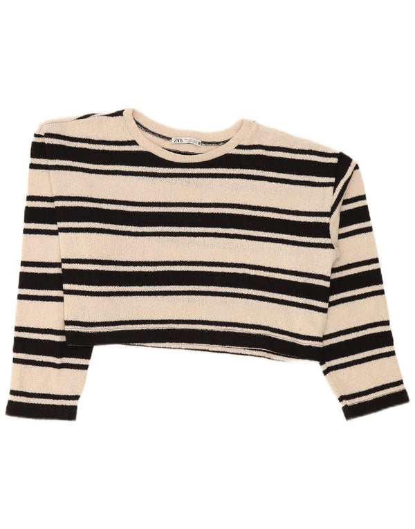 Zara Womens Crop Boat Neck Jumper Sweater UK 10 Small Beige Striped