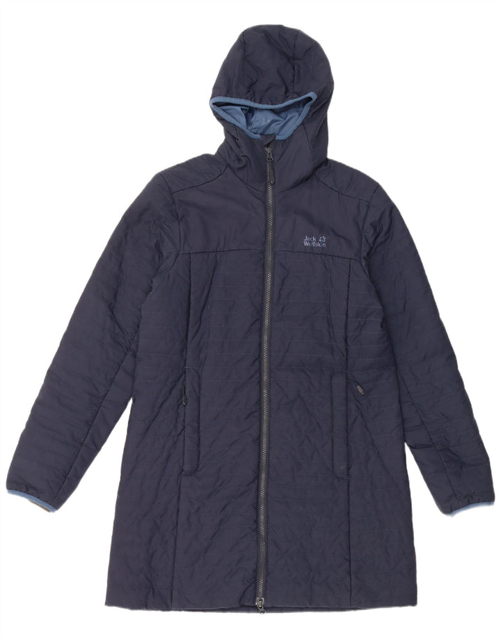 Jack Wolfskin Womens Hooded Padded Coat UK 12 Medium Navy Blue Polyester