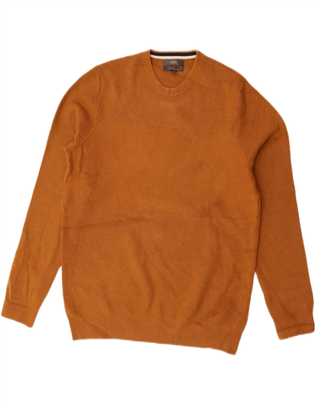 MARKS & SPENCER Mens Crew Neck Jumper Sweater Large Brown Polyester