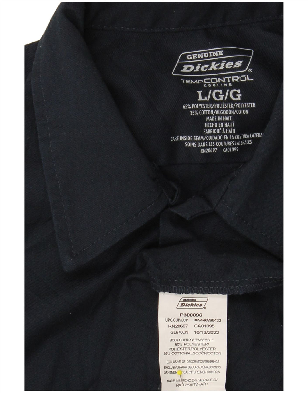 DICKIES Mens Genuine Shirt Large Navy Blue Polyester