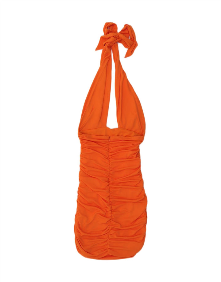 ZARA Womens Mini Halter Bodycon Dress UK 8 Small Orange Polyester Vintage Zara and Second-Hand Zara from Messina Hembry 