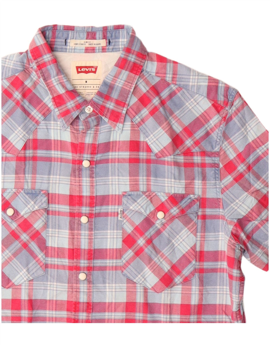 Levi's Mens Slim Fit Short Sleeve Shirt Medium Red Check Cotton