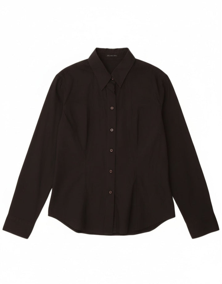 Sisley Womens Shirt UK 14 Large Black Cotton