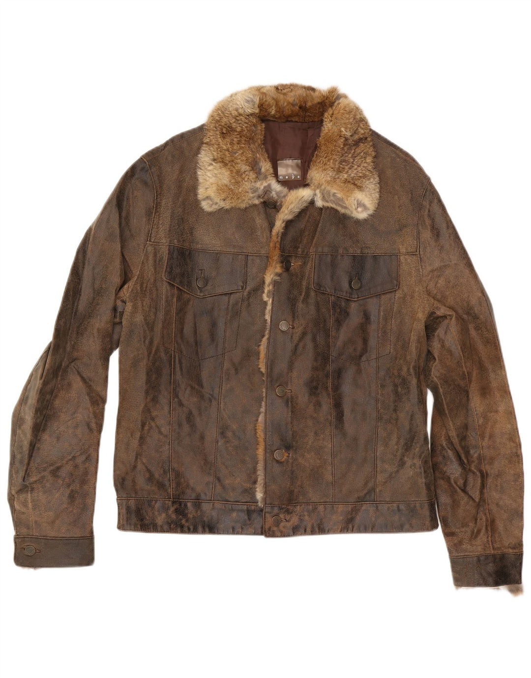 MAYS Mens Leather Jacket UK 40 Large Brown Leather