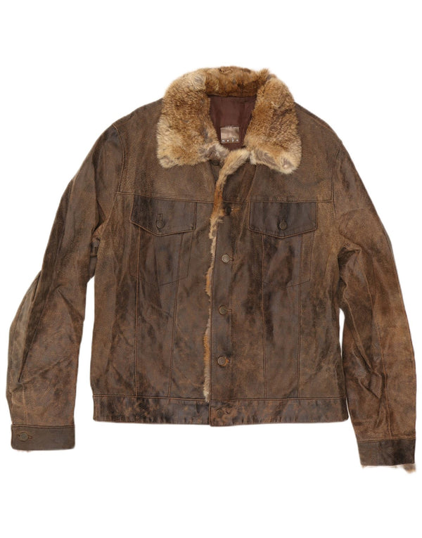 MAYS Mens Leather Jacket UK 40 Large Brown Leather