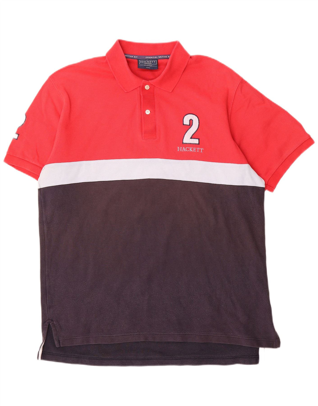 Hackett Mens Graphic Polo Shirt Large Red Colourblock Cotton