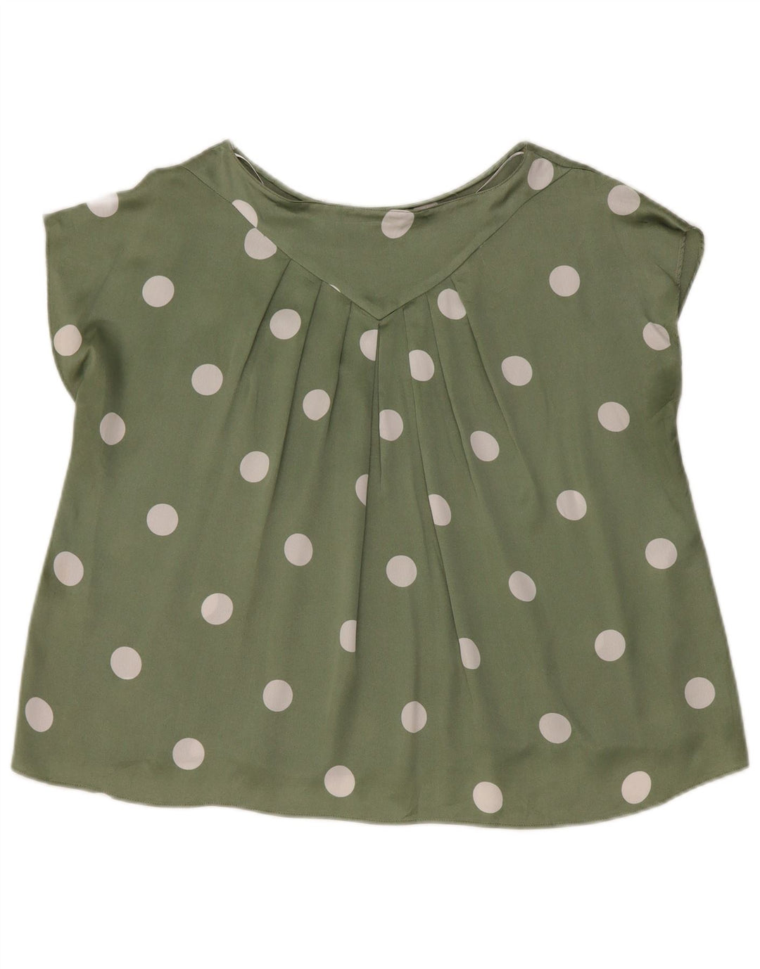 Zara Womens Crop Oversized Blouse Top UK 10 Small Green Polka Dot Polyester