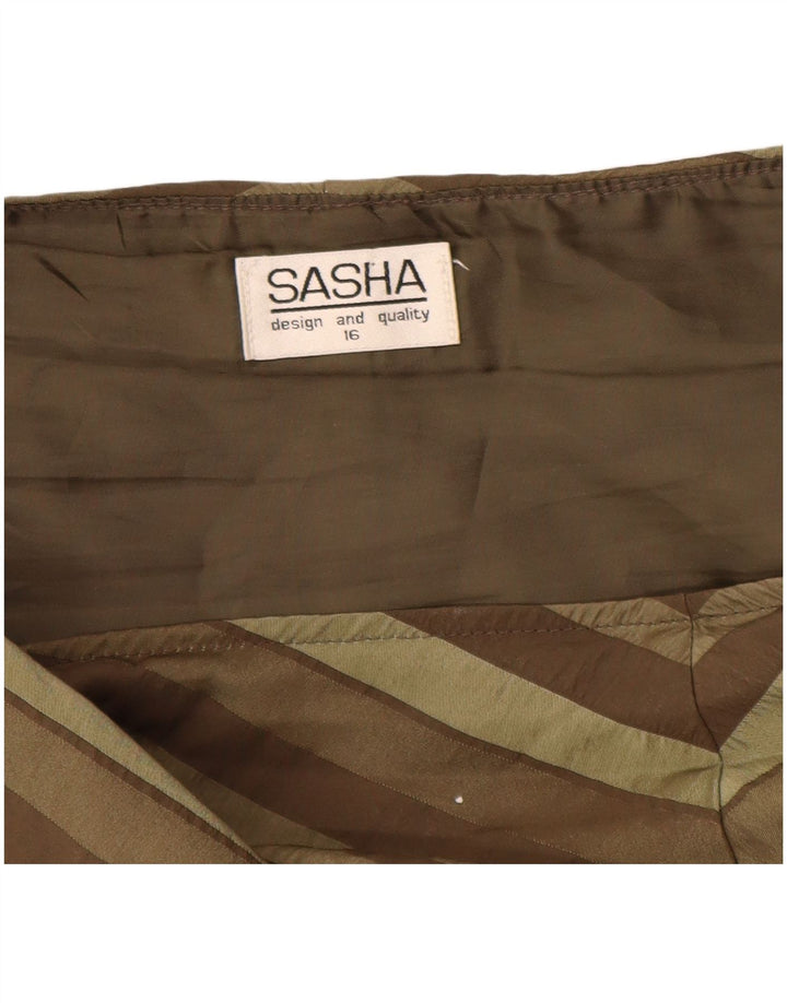 SASHA Womens Asymmetric A-Line Skirt UK 16 Large W36  Khaki Striped