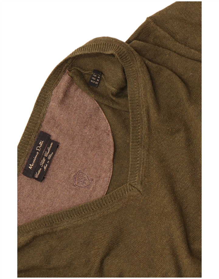Massimo Dutti Mens V-Neck Jumper Sweater Medium Khaki Cotton