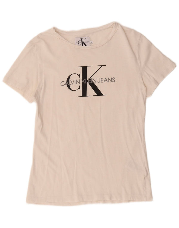 Calvin Klein Jeans Womens Graphic T-Shirt Top UK 12 Medium White Cotton