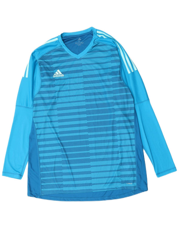 ADIDAS Mens Climalite T-Shirt Top XL Blue Striped Polyester