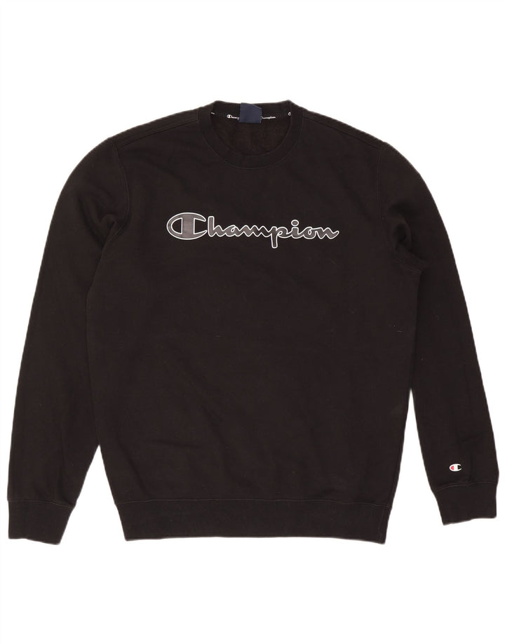 Champion Mens Graphic Sweatshirt Jumper Large Black Cotton