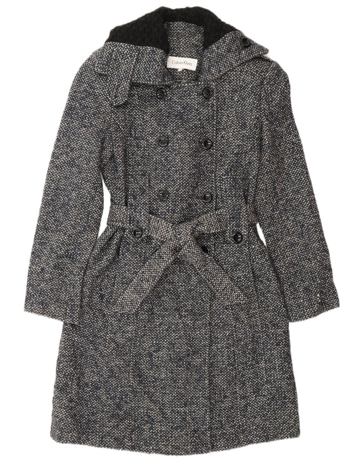 Calvin Klein Womens Trench Coat US 2 XS Navy Blue Wool