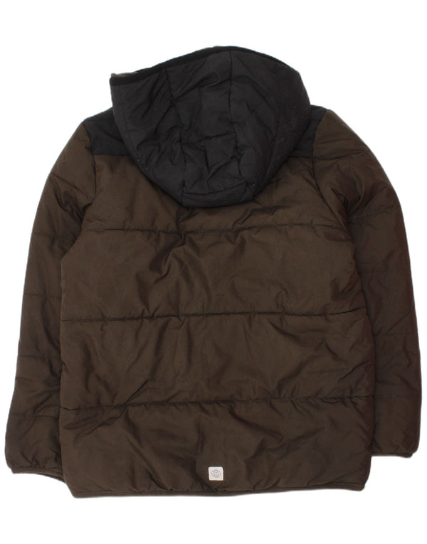 Adidas Boys Hooded Padded Jacket 9-10 Years Khaki Colourblock Polyester