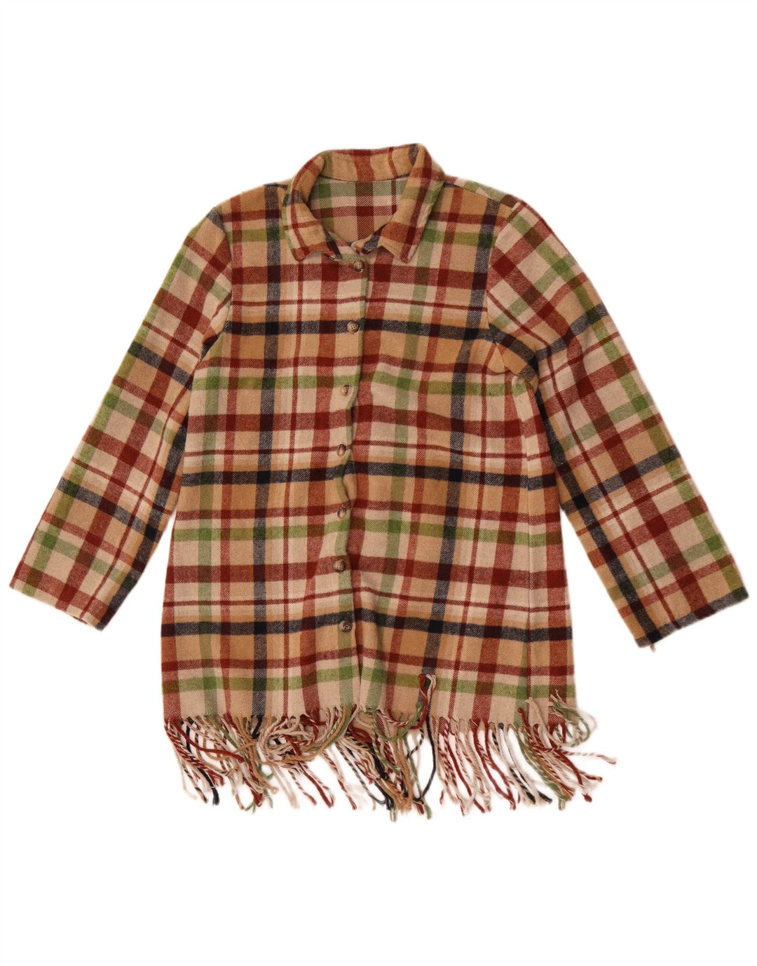 Vintage Womens Longline Overcoat UK 14 Medium Multicoloured Check Polyester