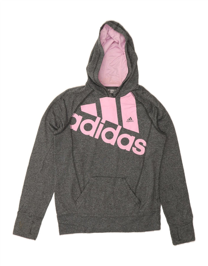 ADIDAS Womens Graphic Hoodie Jumper UK 14 Medium Grey Polyester Vintage Adidas and Second-Hand Adidas from Messina Hembry 