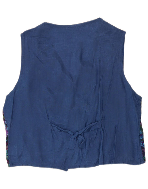 Vintage Womens Waistcoat UK 14 Medium Blue Floral Viscose Retro